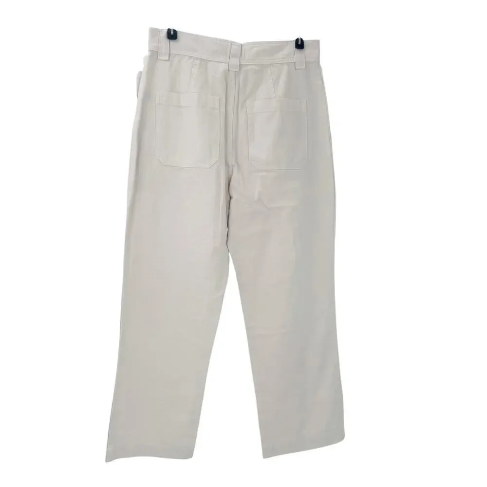Joie Cotton Linen Blend Larkin Cropped Straight Leg Pants White Sand Size 6 NWT
